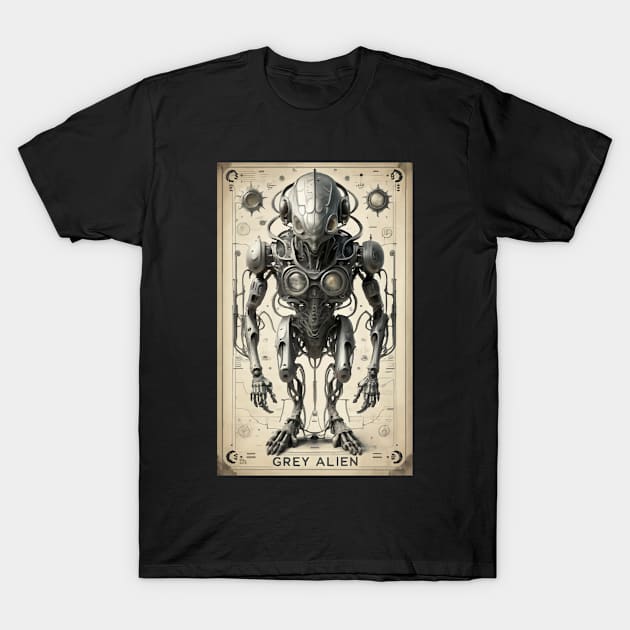 Mechanical steampunk grey alien T-Shirt by VioletAndOberon